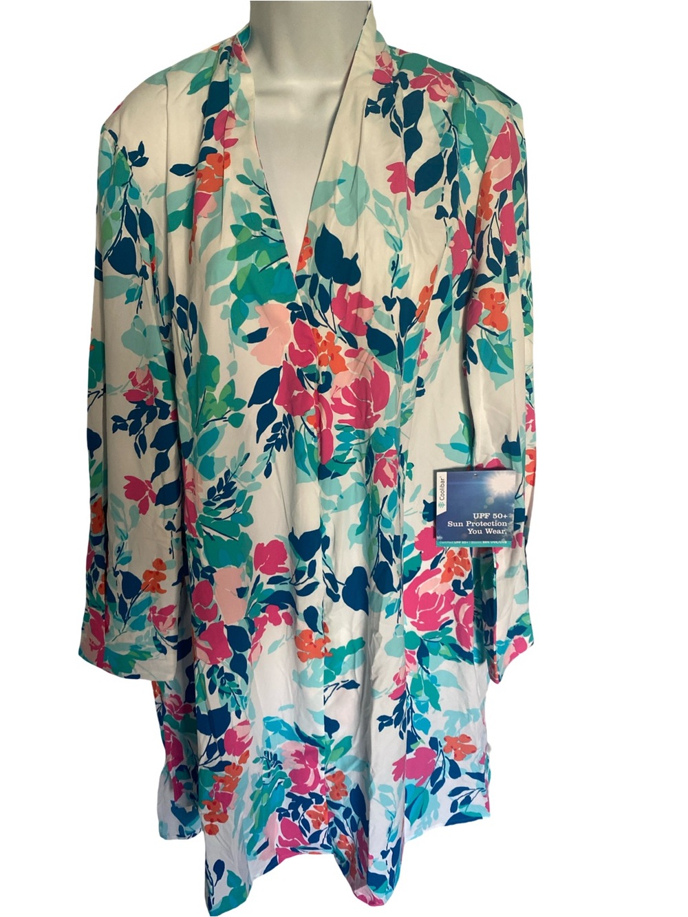 Coolibar Floral Sun Protection Dress in White, Teal, Pink, Navy-XL , NWT